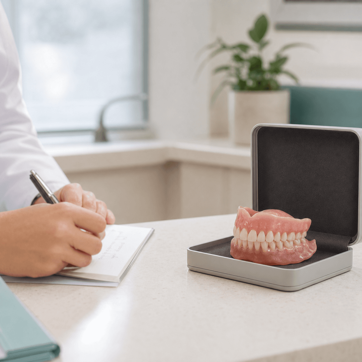 A refined denture model in a modern dental consultation setting