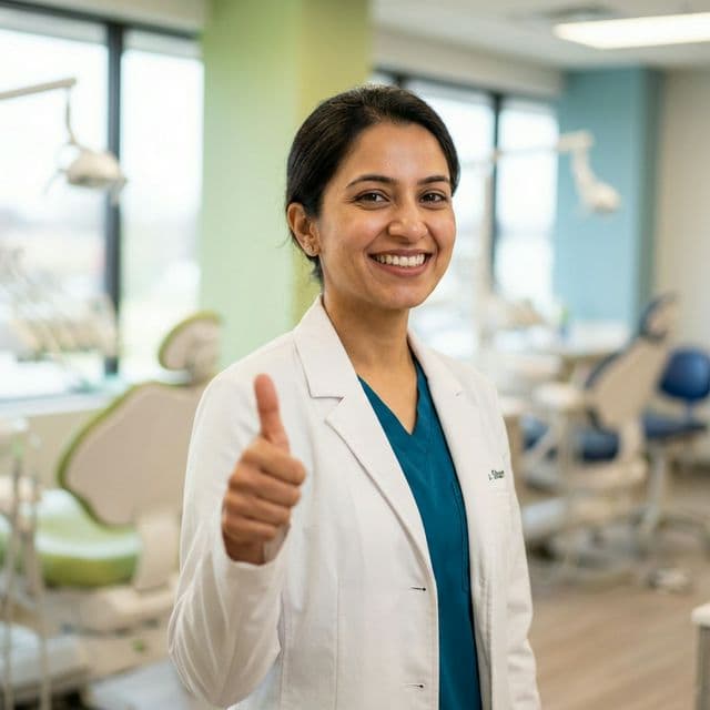 Friendly dentist in a modern dental office