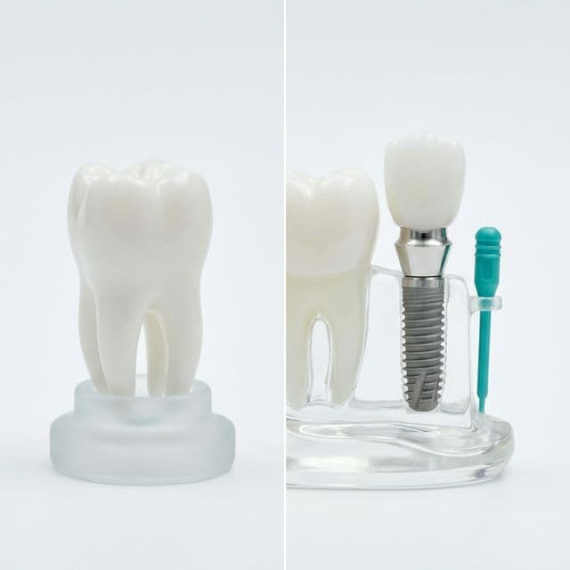 Natural tooth model compared with a dental implant model